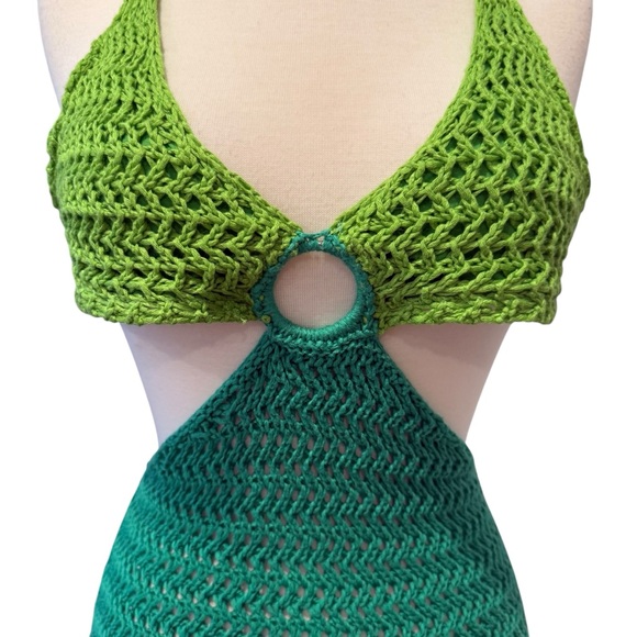 Peppermayo Haven Crochet Cut-Out Maxi Dress Green Two-Tone Size S/M - Picture 4 of 11